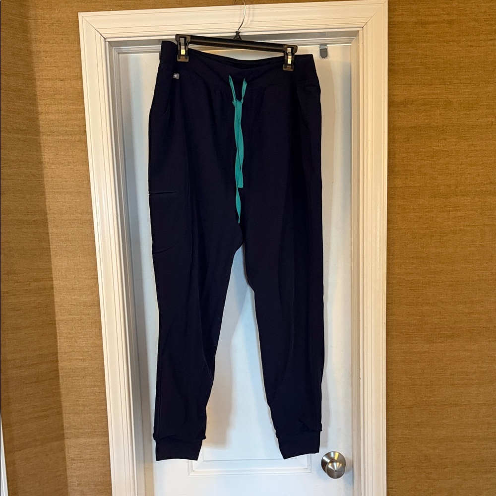 Figs Women's Navy Joggers with Teal Drawstring